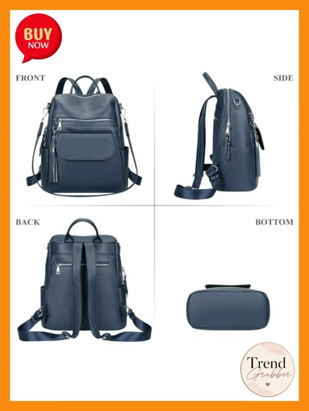 Genuine Leather Backpack Purse Convertible Shoulder Bag Multi-Pocket Front Flap